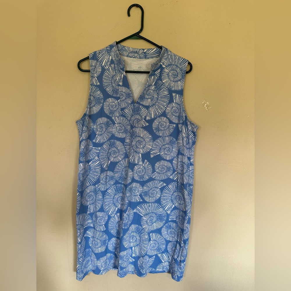 Southern Tide Blue and White Shell-Print Sleeveless Coverup - Picture 2 of 5
